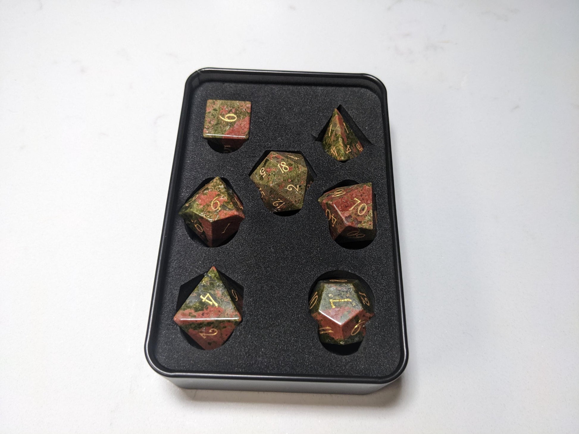 Stone D&D Dice Set - Green/Orange