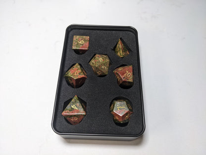 Stone D&D Dice Set - Green/Orange