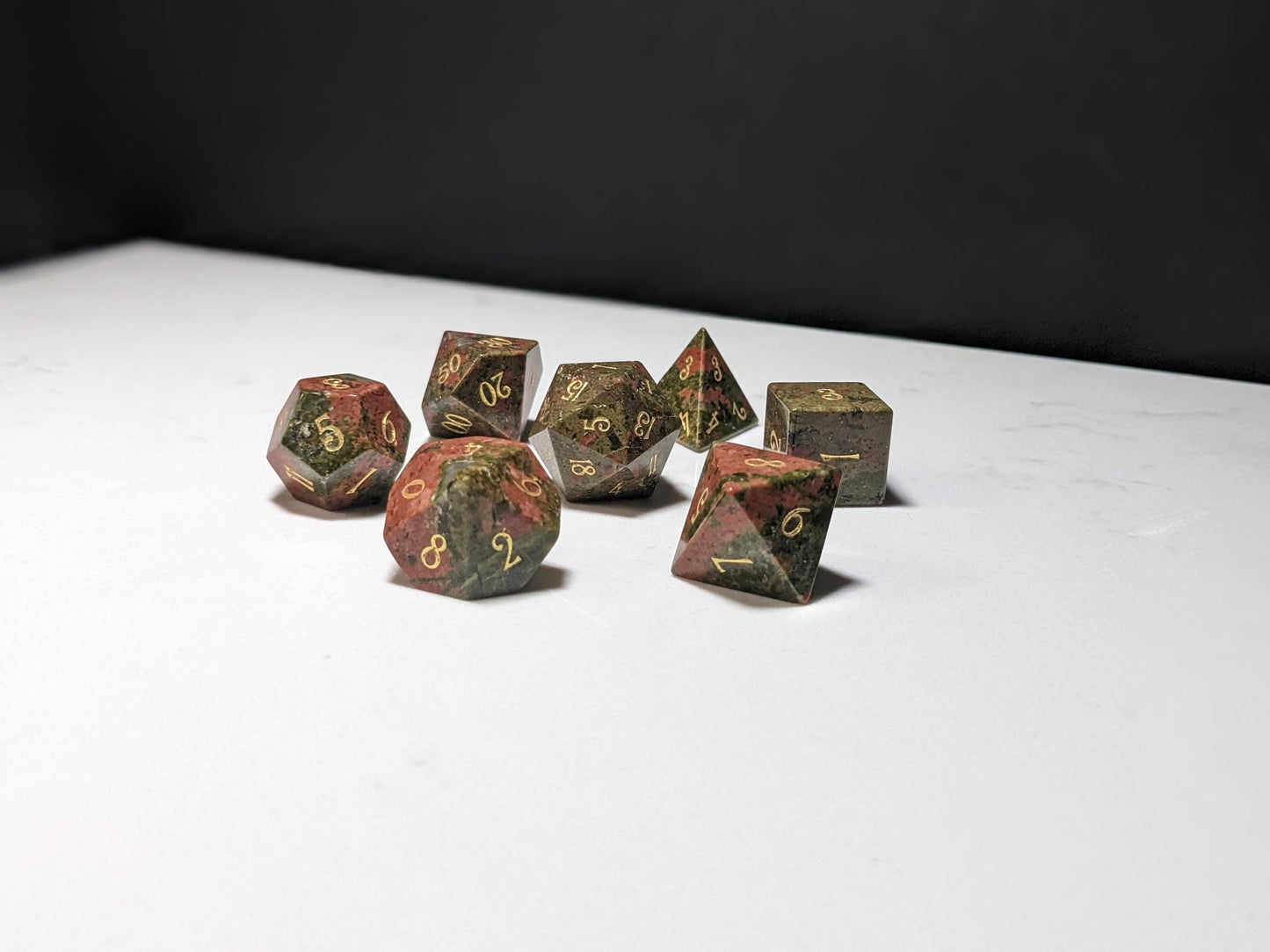 Stone D&D Dice Set - Green/Orange