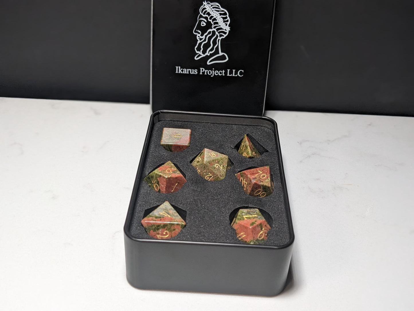 Stone D&D Dice Set - Green/Orange