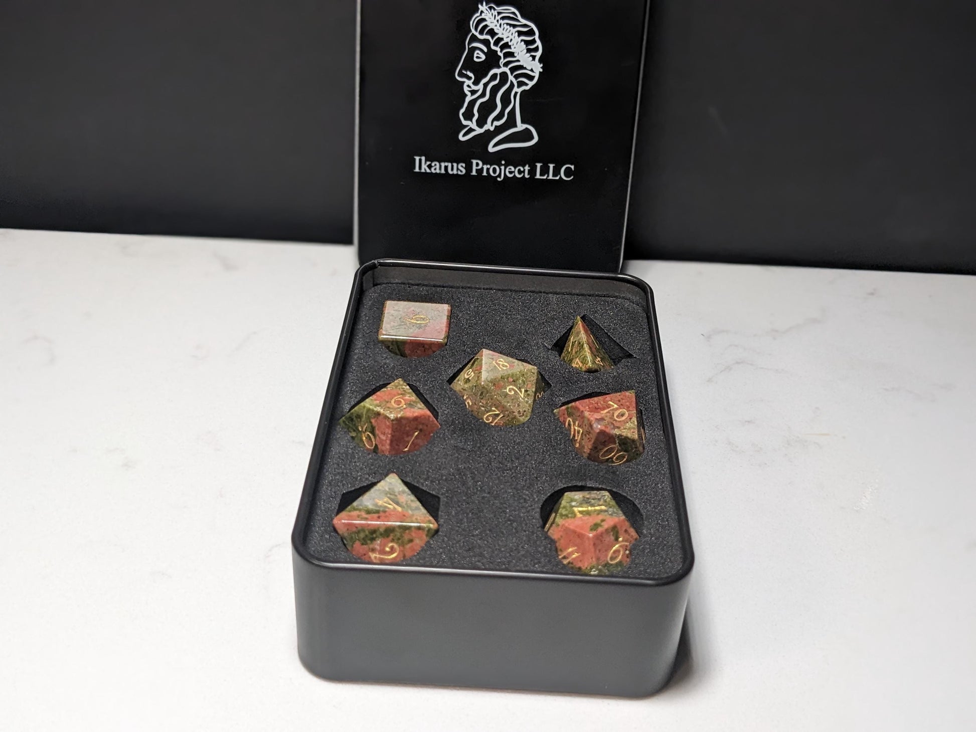 Stone D&D Dice Set - Green/Orange