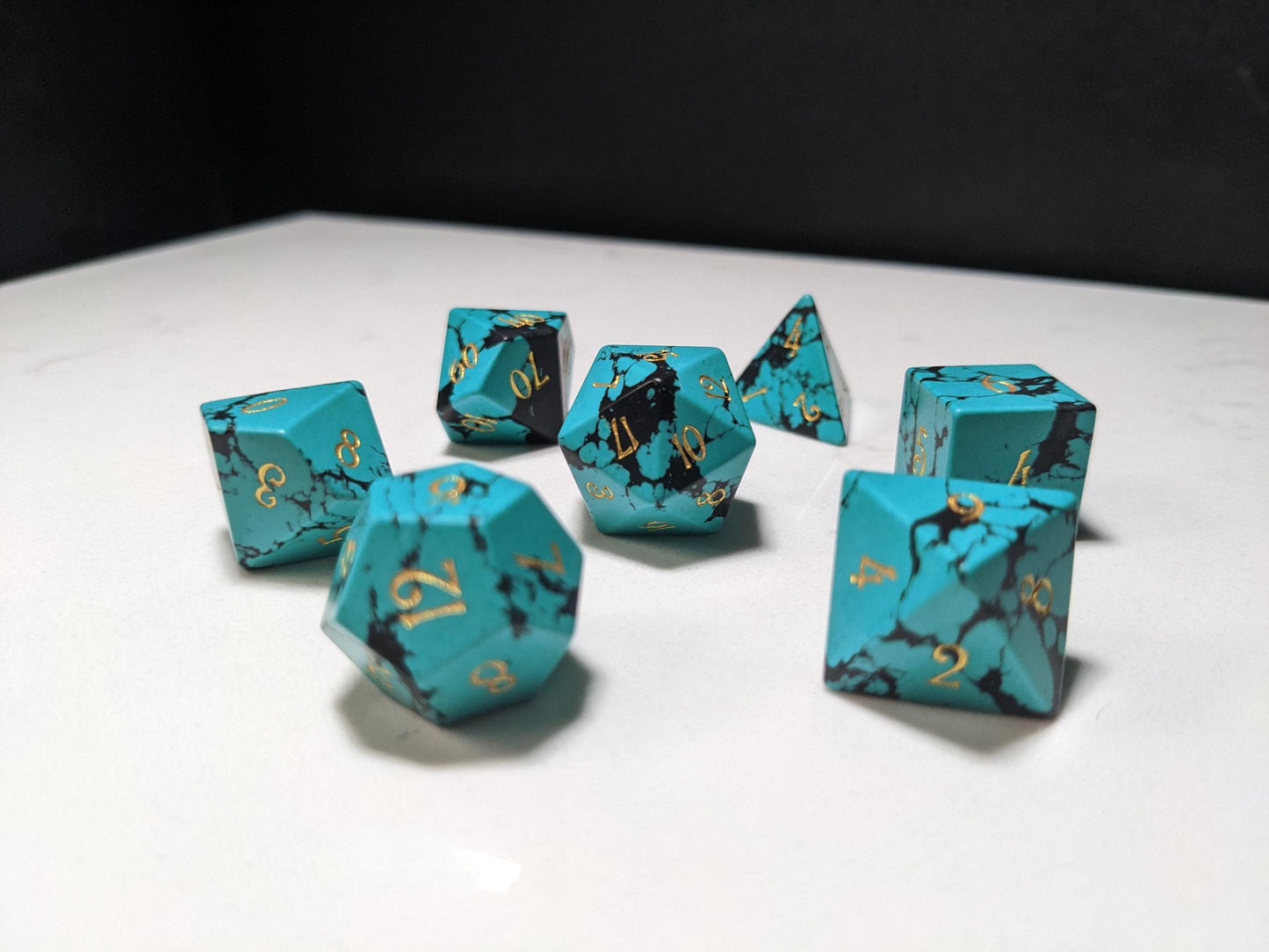 Stone D&D Dice Set - Light Blue/Black