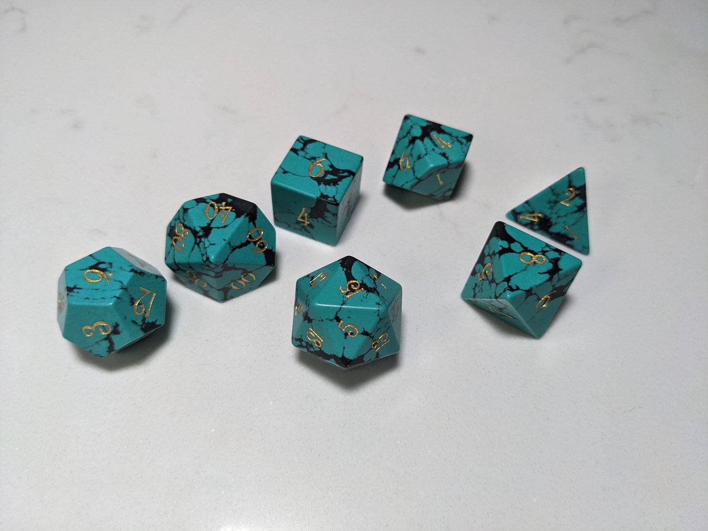 Stone D&D Dice Set - Light Blue/Black