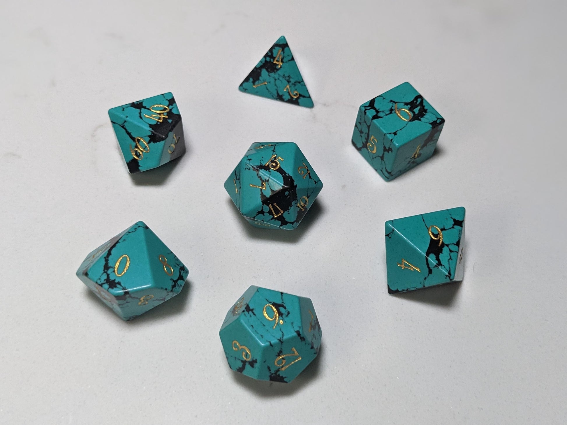 Stone D&D Dice Set - Light Blue/Black