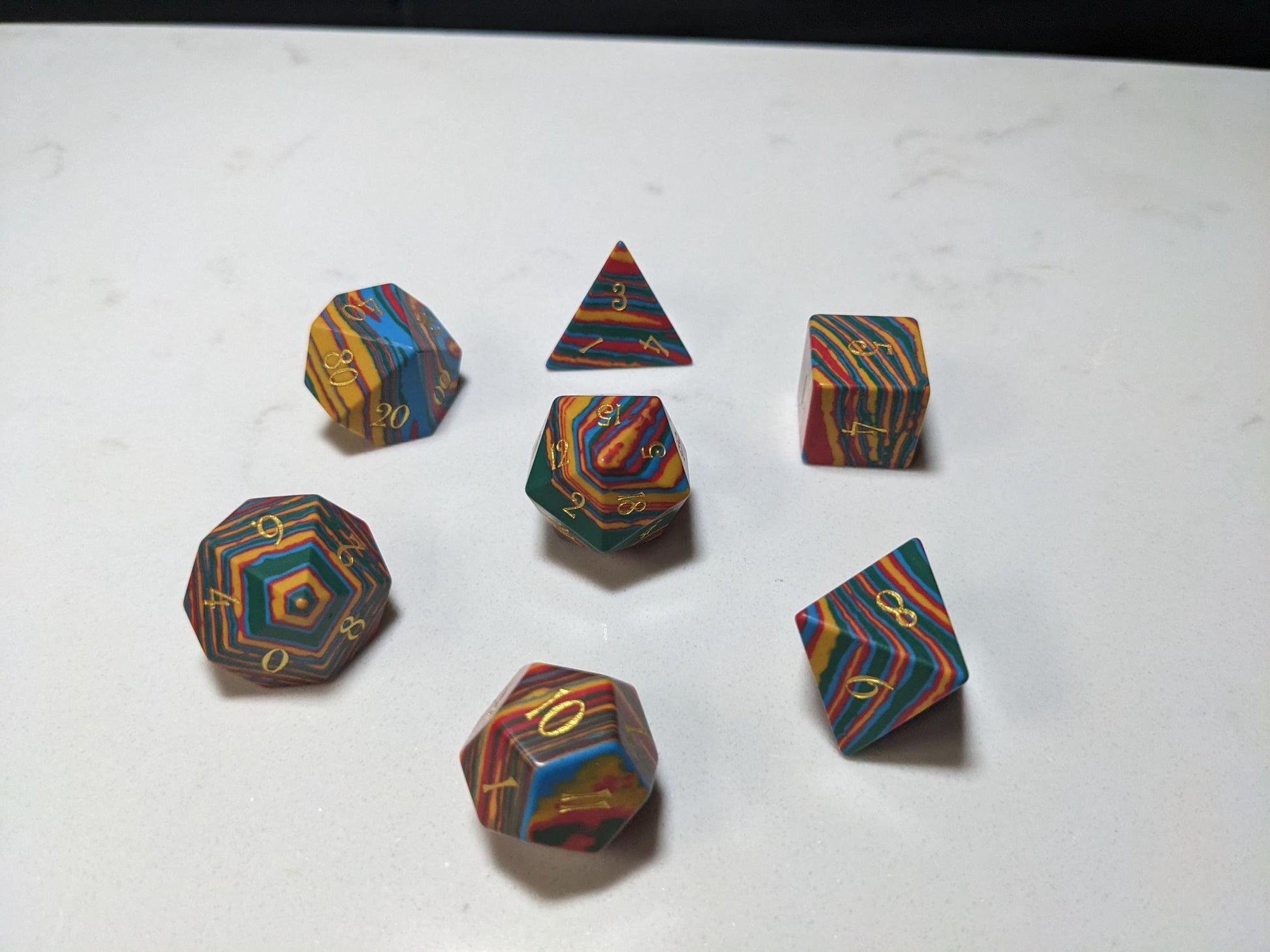 Stone D&D Dice Set - Light Rainbow