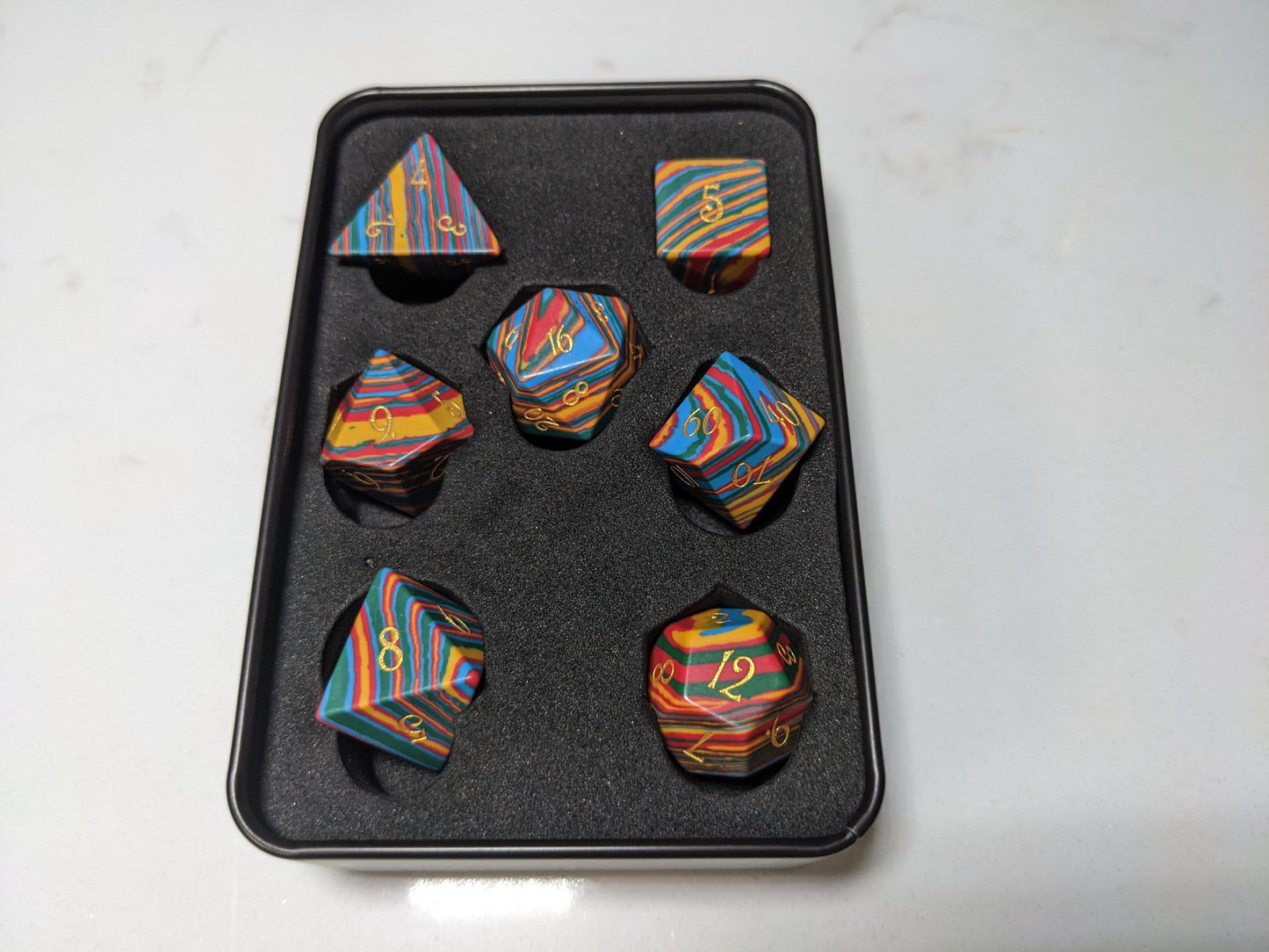 Stone D&D Dice Set - Light Rainbow
