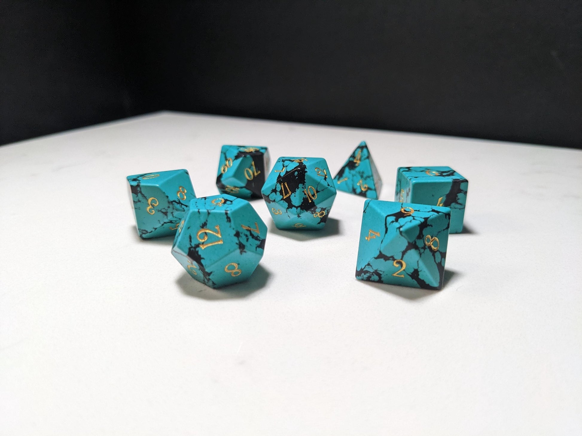 Stone D&D Dice Set - Light Blue/Black