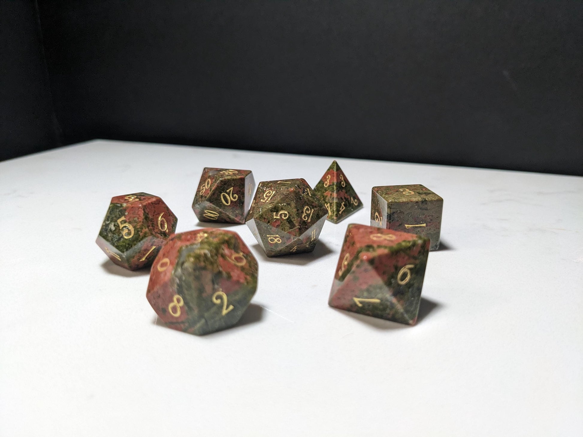 Stone D&D Dice Set - Green/Orange