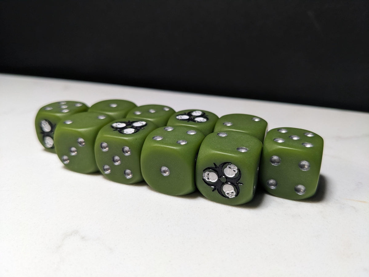 16mm Dice - Radioactive Skull Inspired by Sci-Fi 10x