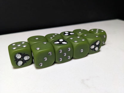 16mm Dice - Radioactive Skull Inspired by Sci-Fi 10x