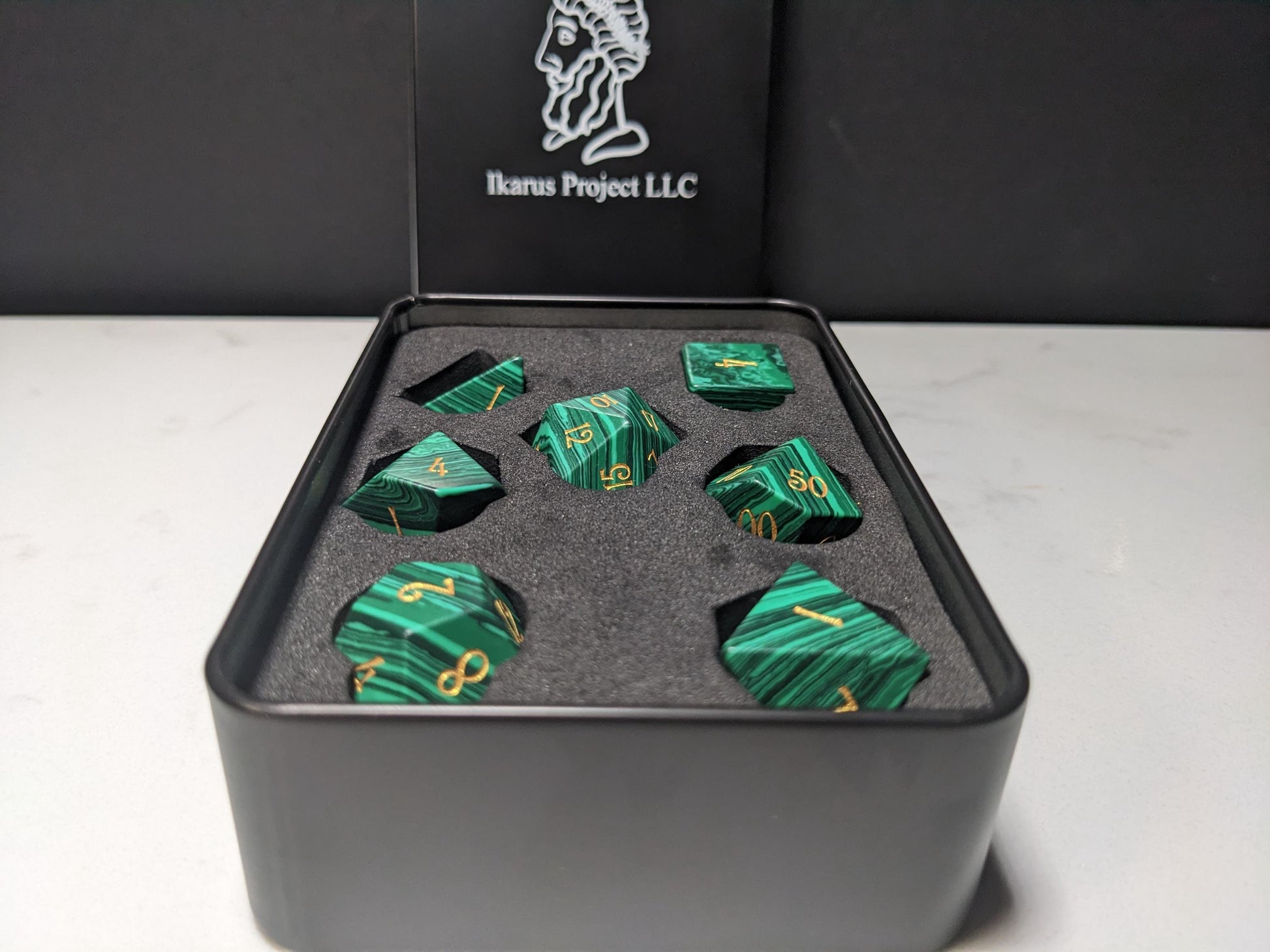 Stone D&D Dice Set - Dark Green Striped