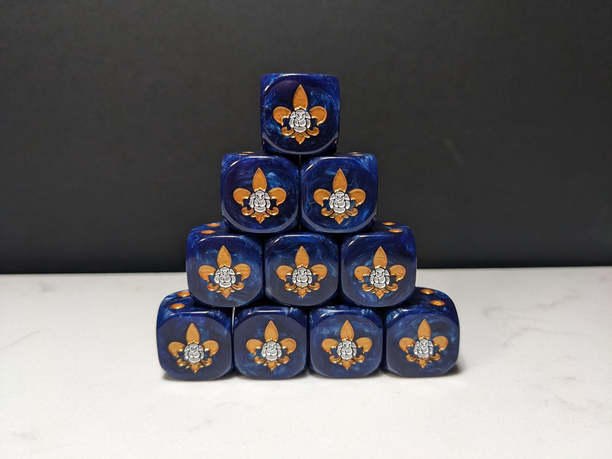 16mm Dice - Order of the Holy Rose Inspired by Sci-Fi/Fleur De Lis 10x