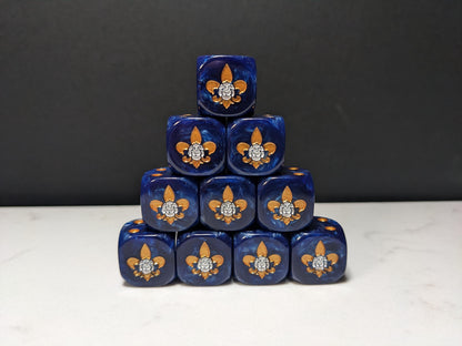 16mm Dice - Order of the Holy Rose Inspired by Sci-Fi/Fleur De Lis 10x