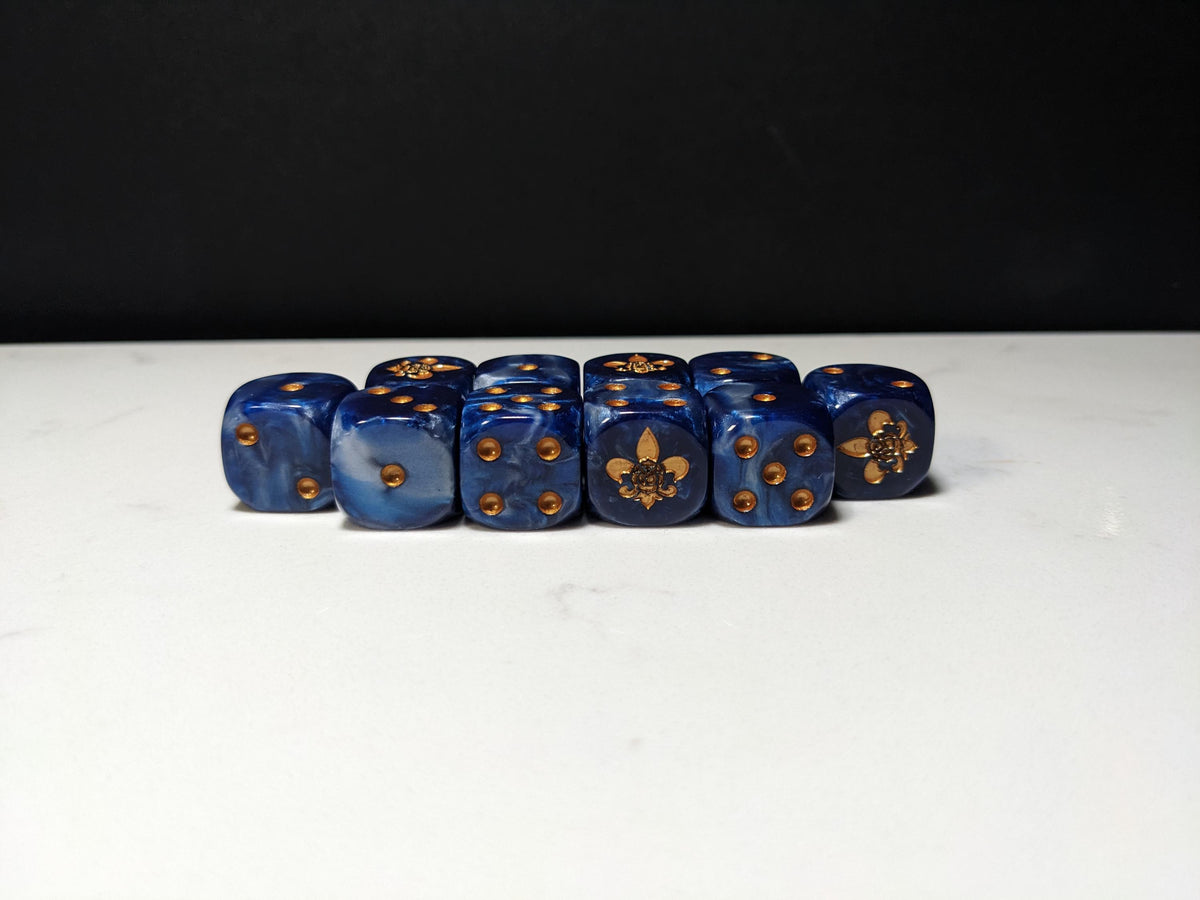 16mm Dice - Order of the Holy Rose Inspired by Sci-Fi/Fleur De Lis 10x