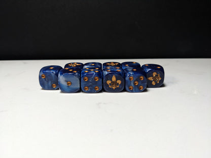 16mm Dice - Order of the Holy Rose Inspired by Sci-Fi/Fleur De Lis 10x