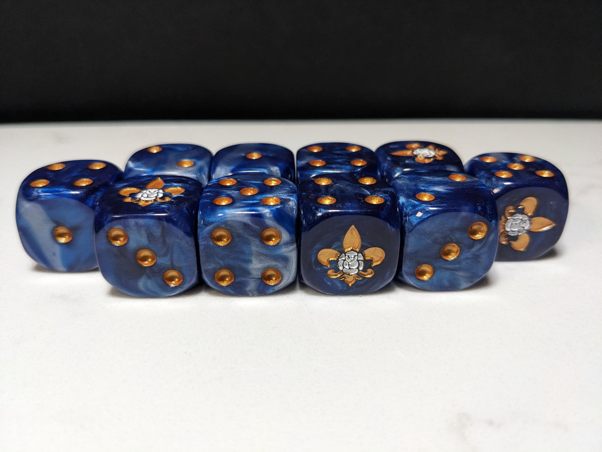 16mm Dice - Order of the Holy Rose Inspired by Sci-Fi/Fleur De Lis 10x
