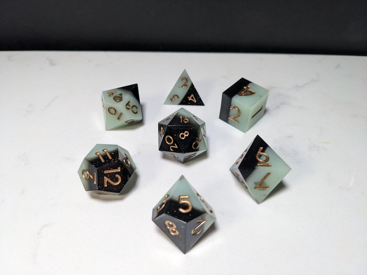 Sharp Edge D&D Dice Set - Black and Pearl