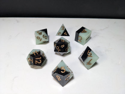 Sharp Edge D&D Dice Set - Black and Pearl