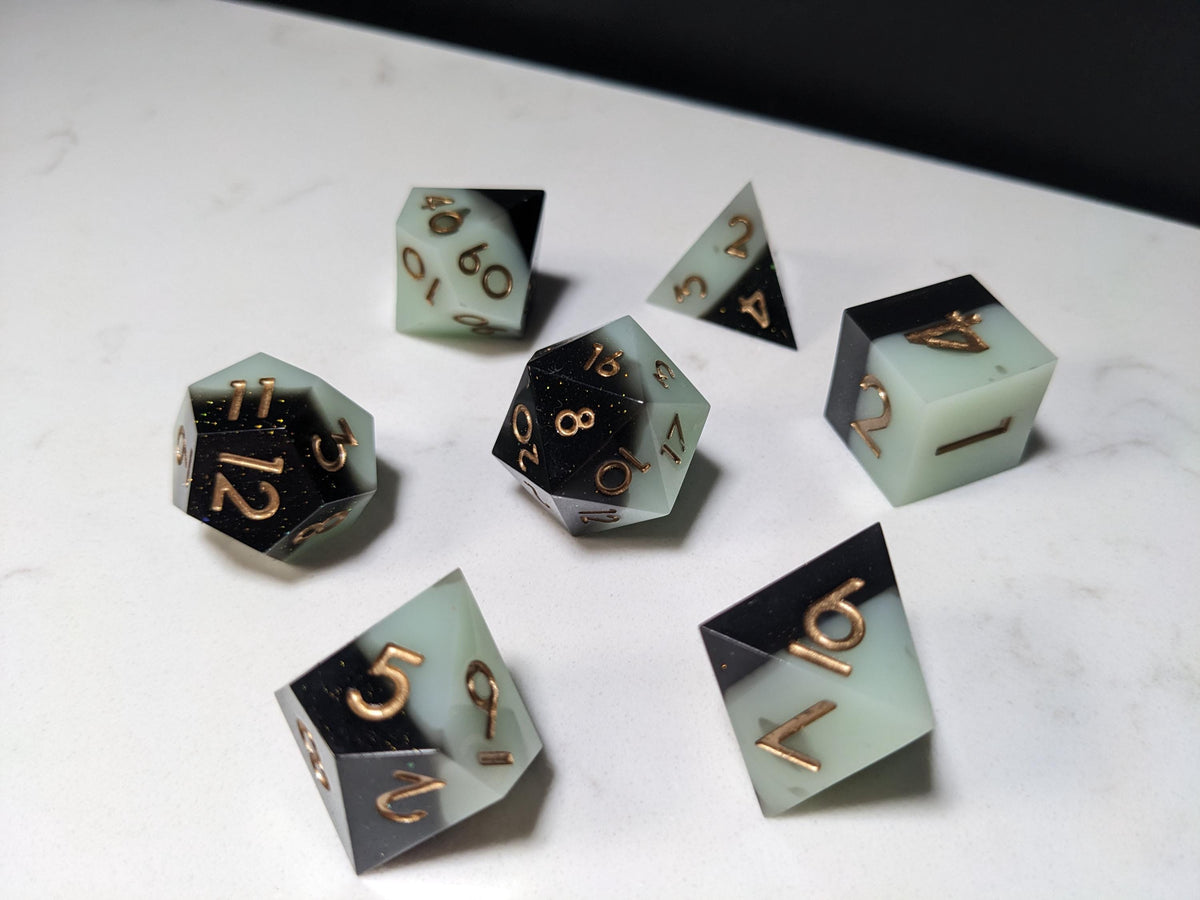 Sharp Edge D&D Dice Set - Black and Pearl