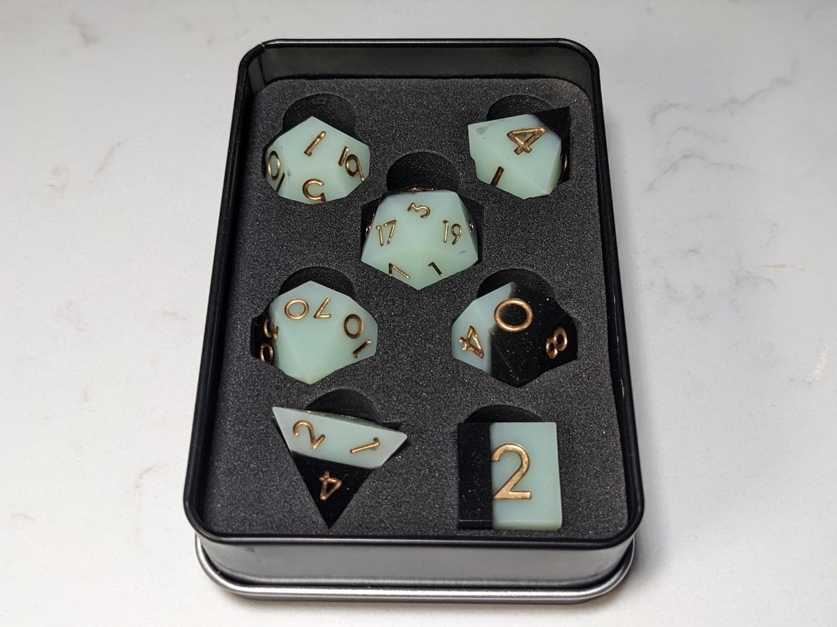 Sharp Edge D&D Dice Set - Black and Pearl