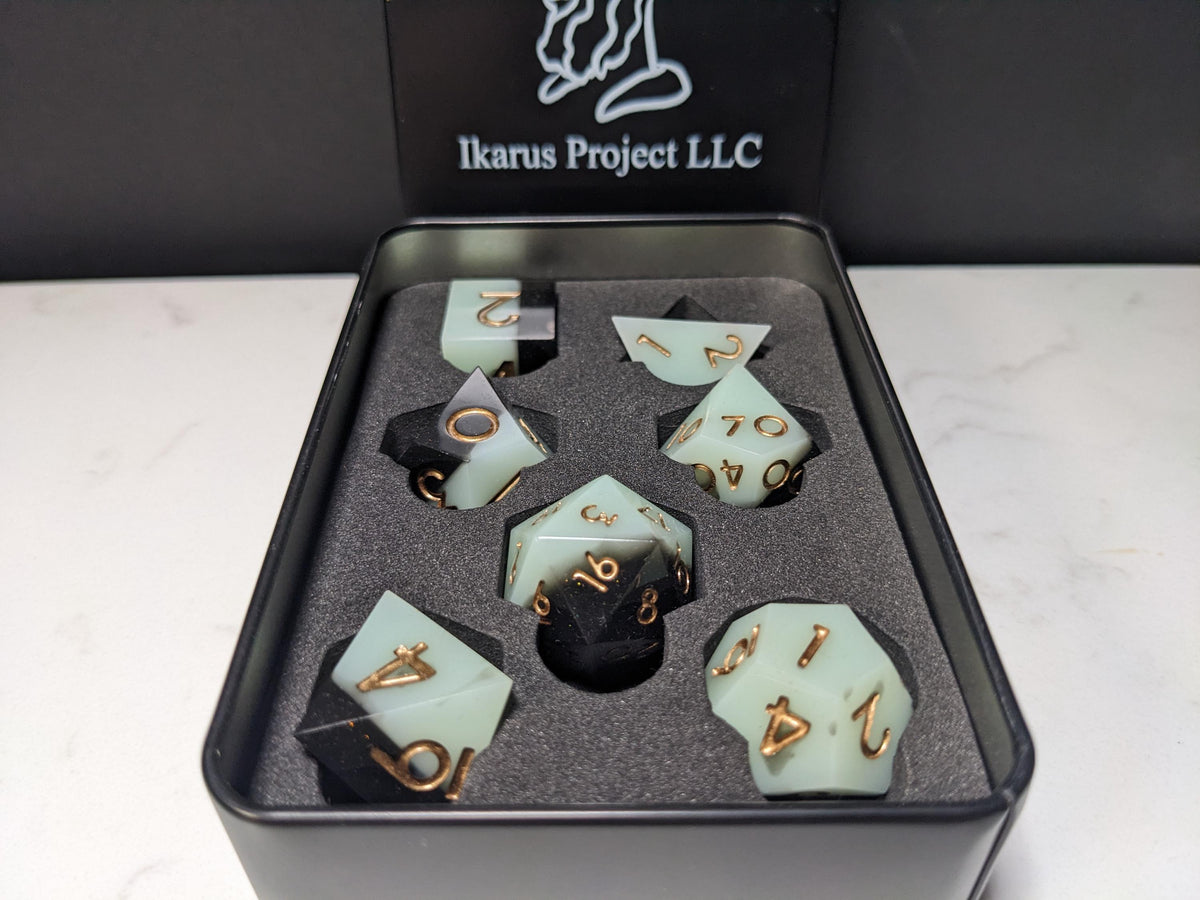 Sharp Edge D&D Dice Set - Black and Pearl