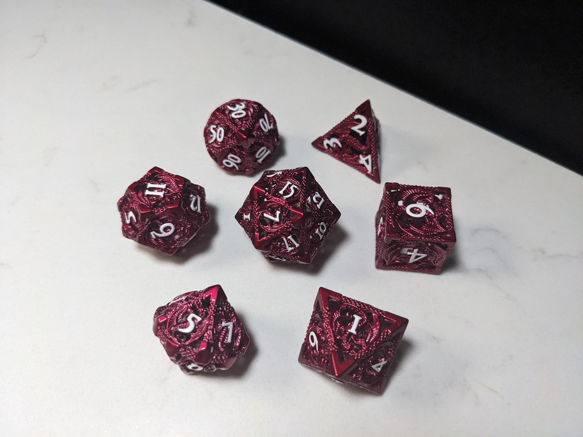 Metal D&D Dice Set - Red Hollow Dragon