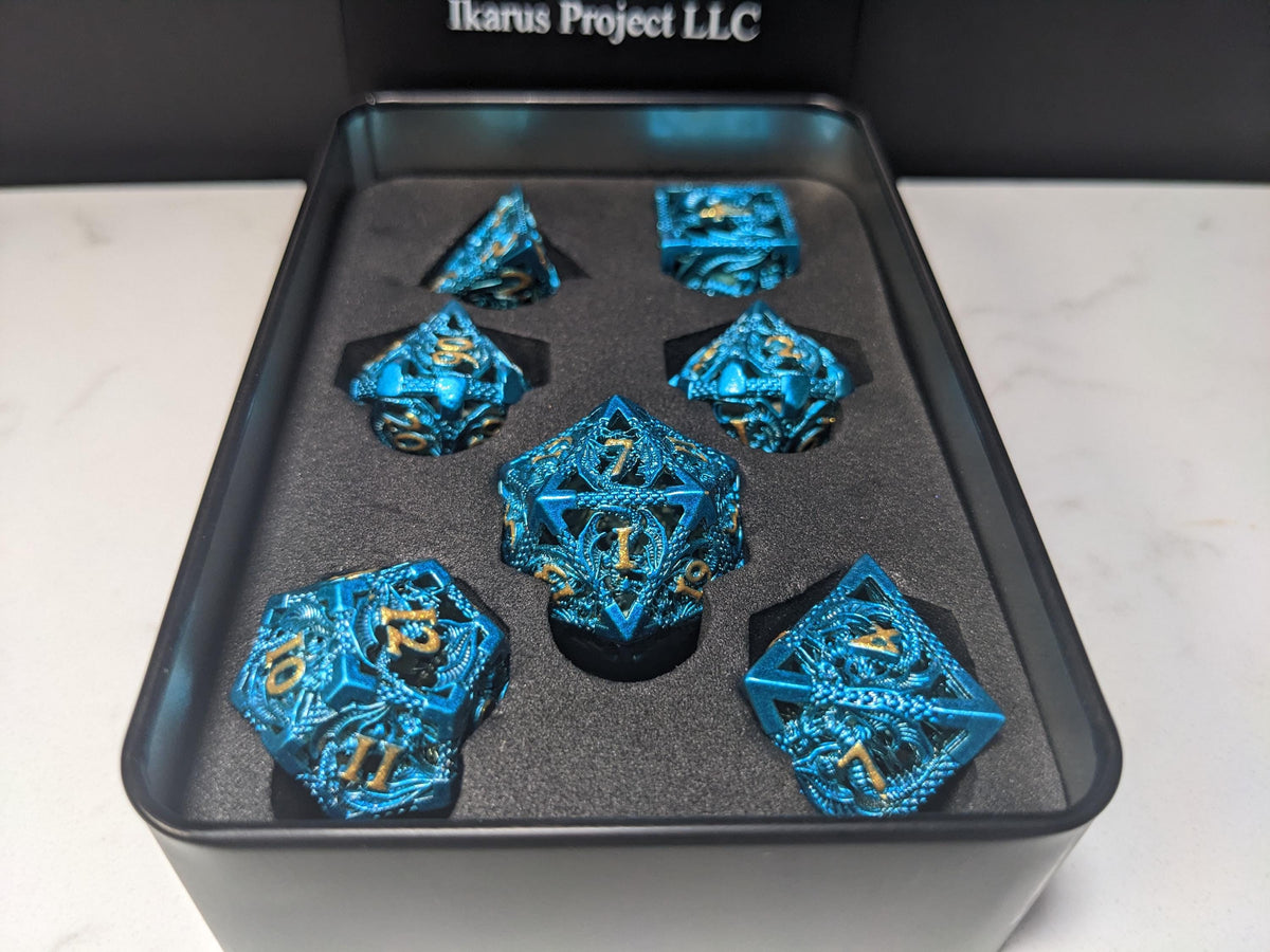 Metal D&D Dice Set - Blue Hollow Dragon