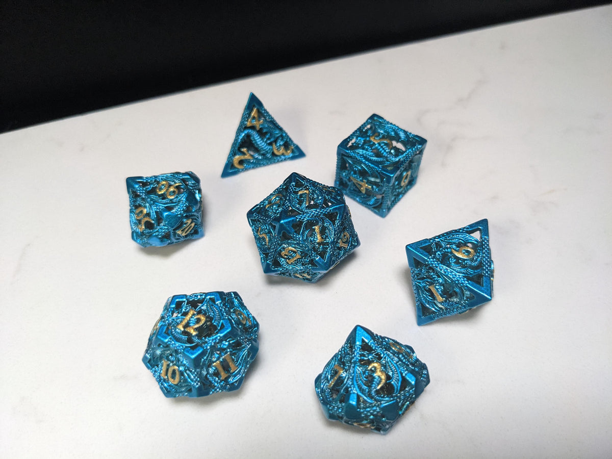Metal D&D Dice Set - Blue Hollow Dragon
