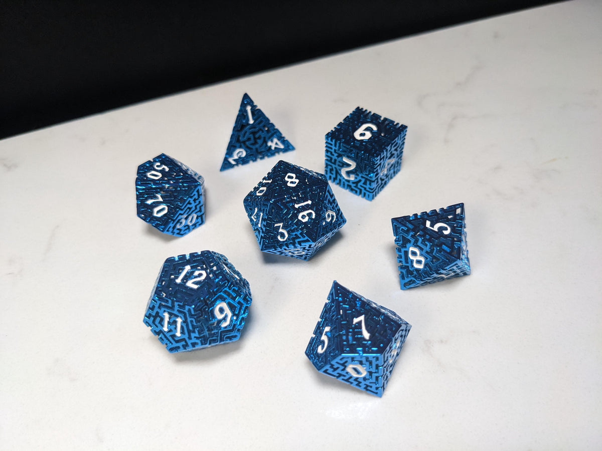 Metal D&D Dice Set - Blue Hollow Maze
