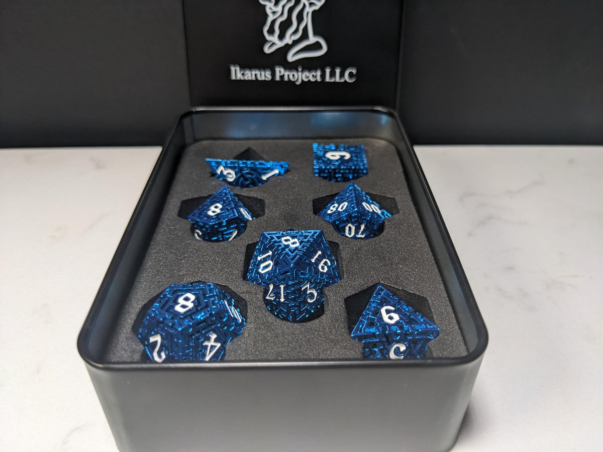 Metal D&D Dice Set - Blue Hollow Maze