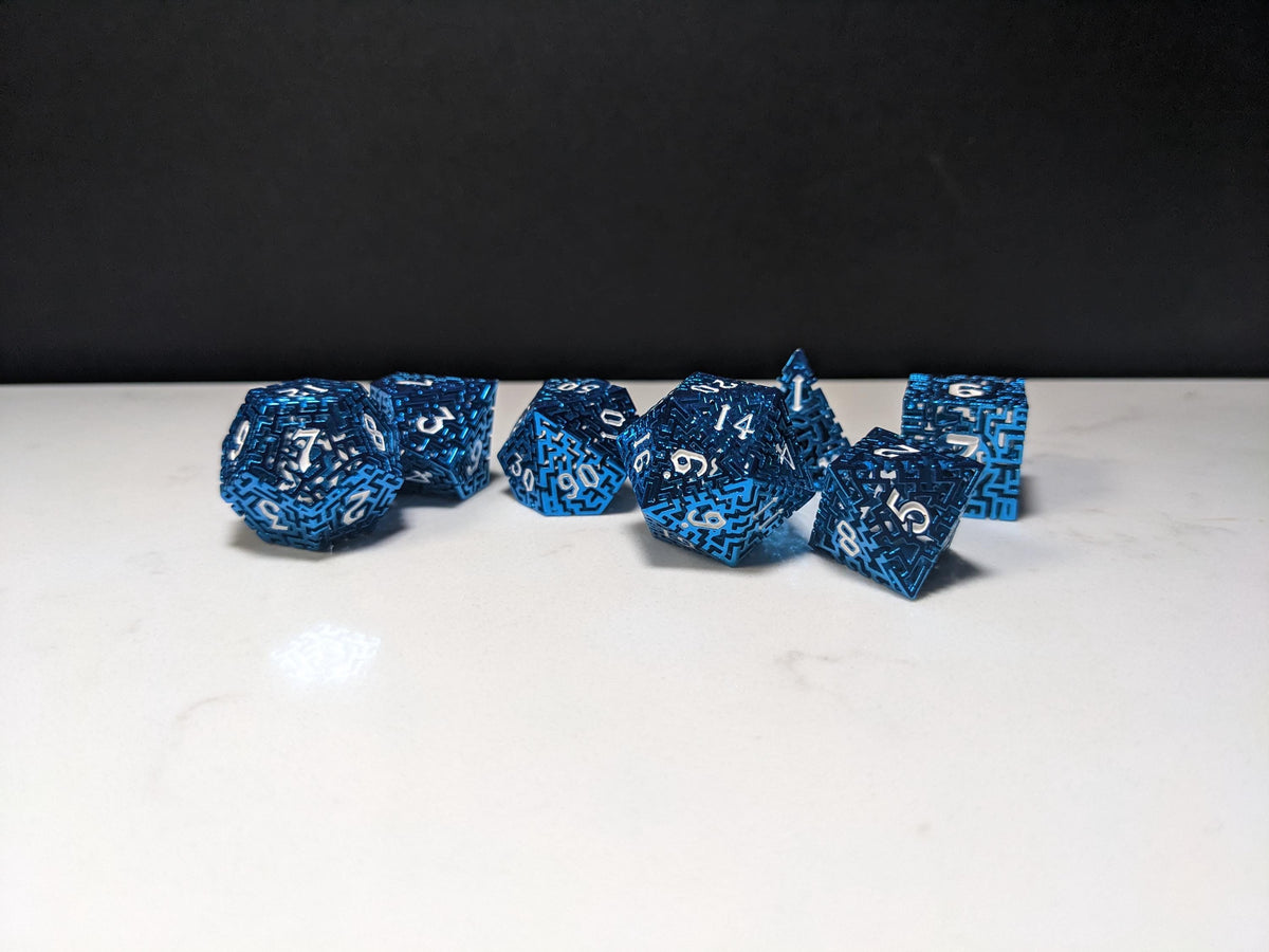 Metal D&D Dice Set - Blue Hollow Maze