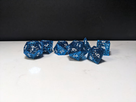 Metal D&D Dice Set - Blue Hollow Maze