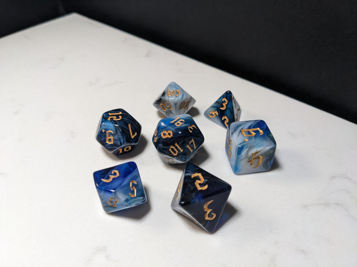Acrylic DND Dice Set - Winter Marble with Tavern Font