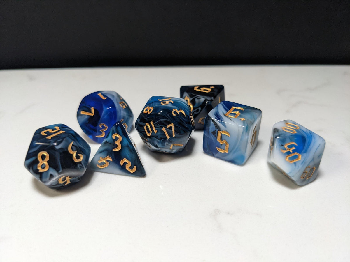 Acrylic DND Dice Set - Winter Marble with Tavern Font