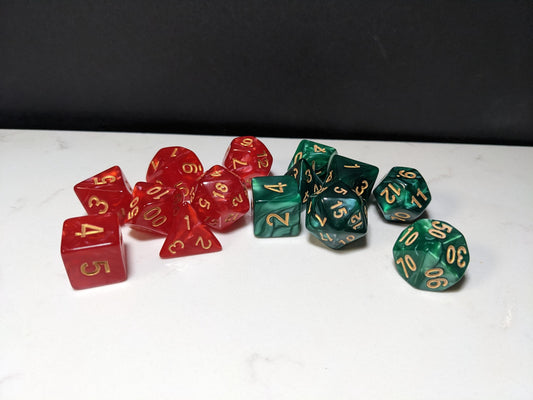 Acrylic DND Dice Set - Gold Lettered Velvet