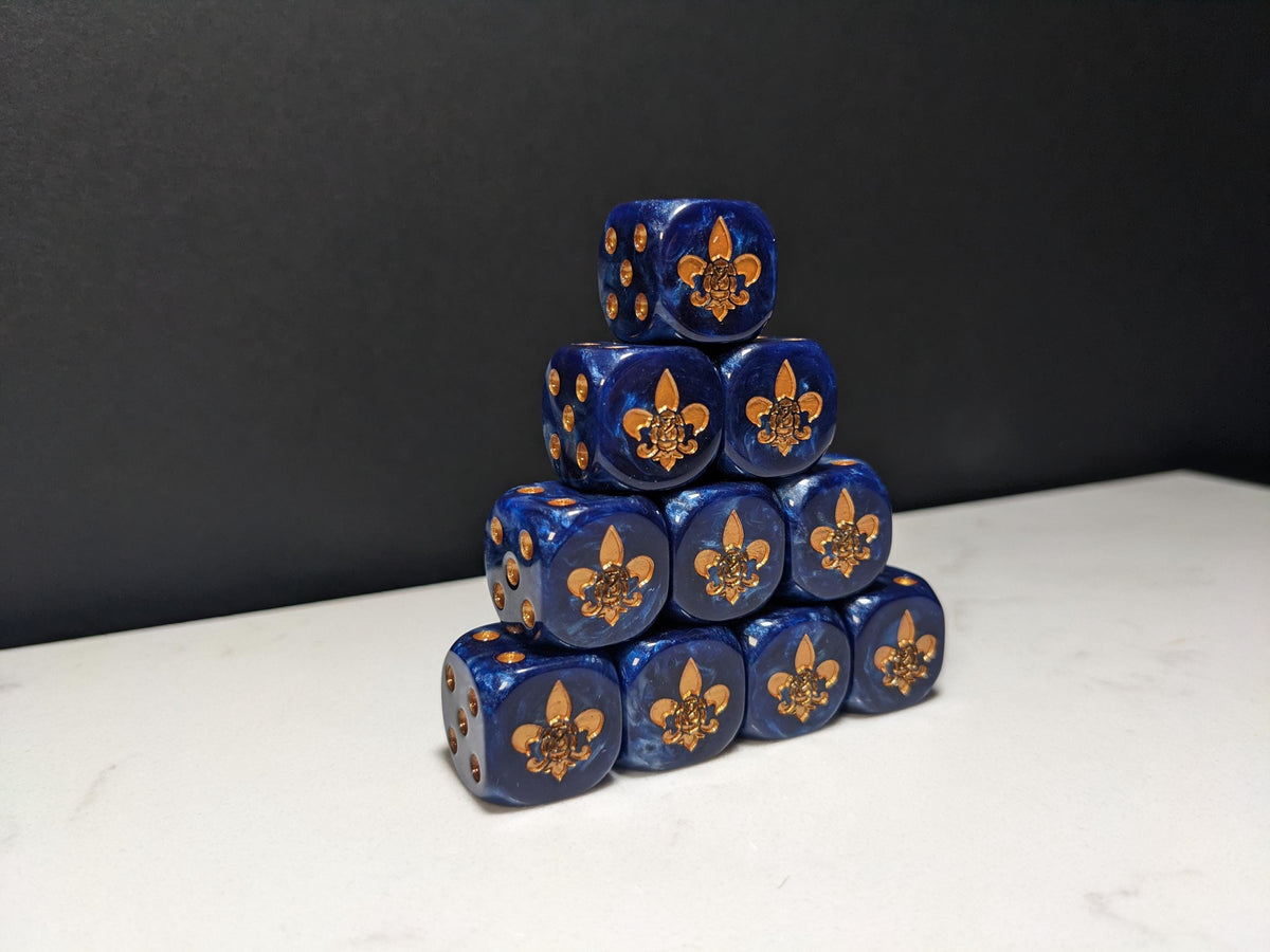 16mm Dice - Order of the Holy Rose Inspired by Sci-Fi/Fleur De Lis 10x