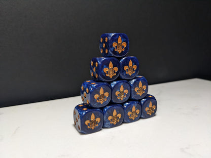 16mm Dice - Order of the Holy Rose Inspired by Sci-Fi/Fleur De Lis 10x