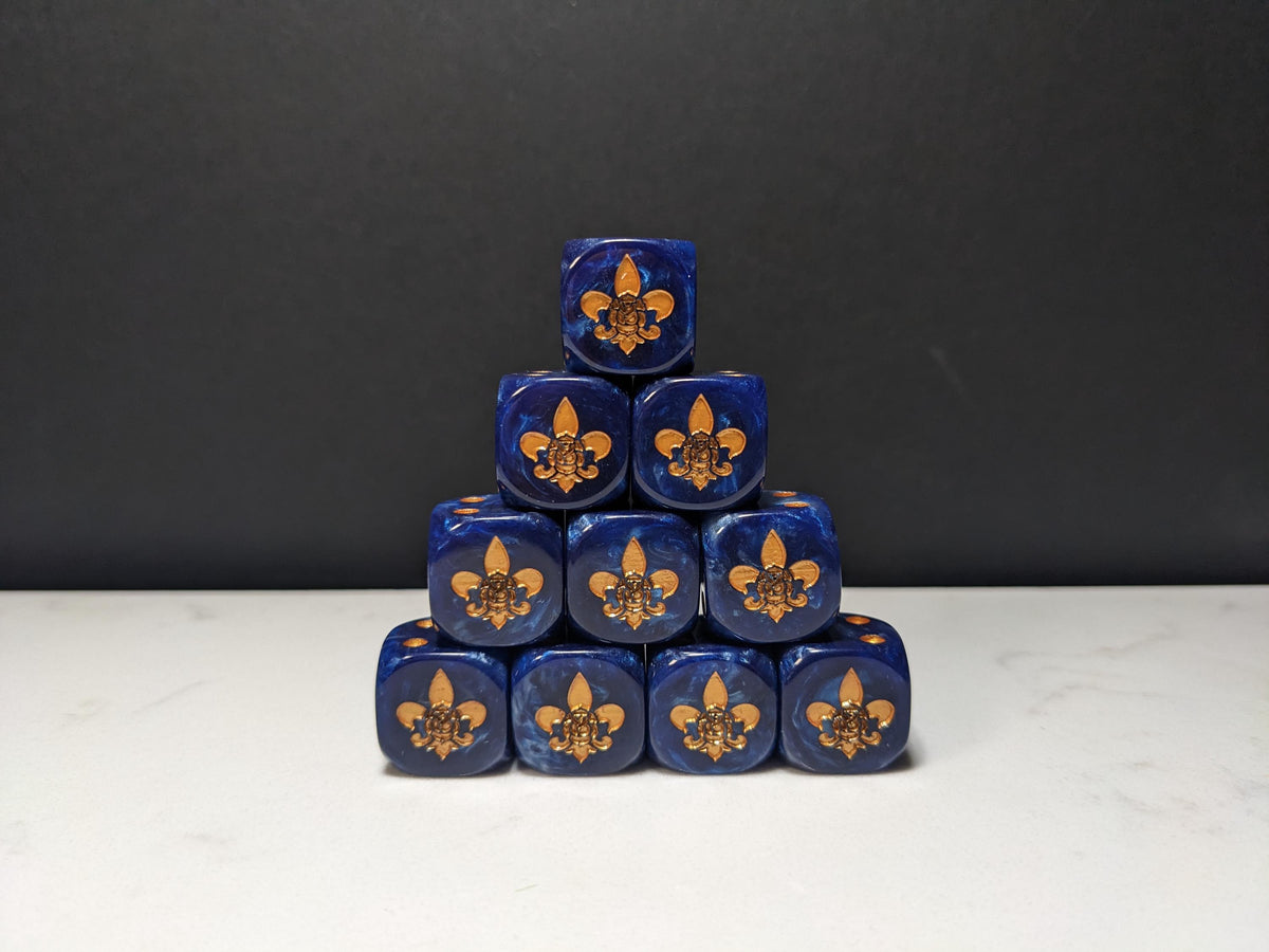 16mm Dice - Order of the Holy Rose Inspired by Sci-Fi/Fleur De Lis 10x