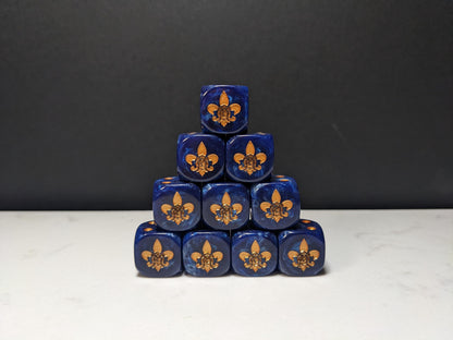 16mm Dice - Order of the Holy Rose Inspired by Sci-Fi/Fleur De Lis 10x