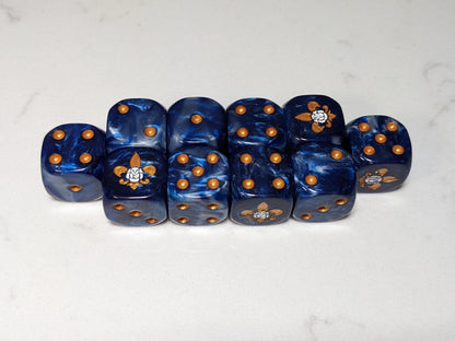 16mm Dice - Order of the Holy Rose Inspired by Sci-Fi/Fleur De Lis 10x