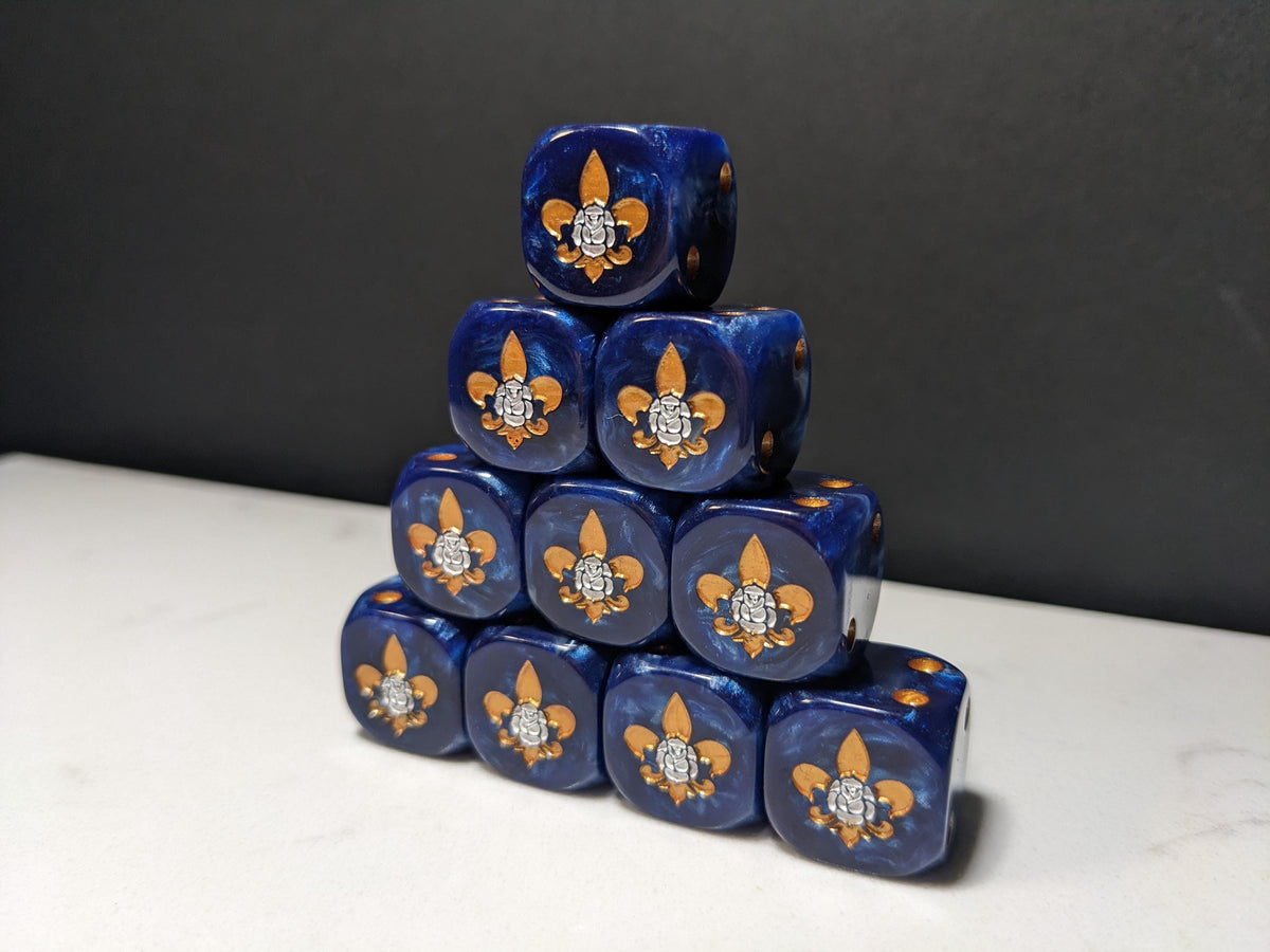 16mm Dice - Order of the Holy Rose Inspired by Sci-Fi/Fleur De Lis 10x