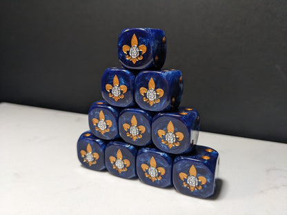 16mm Dice - Order of the Holy Rose Inspired by Sci-Fi/Fleur De Lis 10x