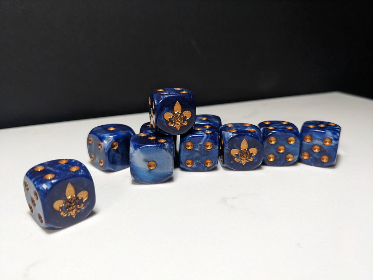 16mm Dice - Order of the Holy Rose Inspired by Sci-Fi/Fleur De Lis 10x