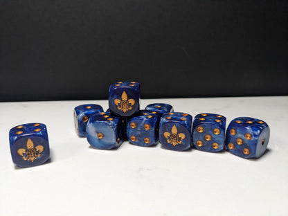 16mm Dice - Order of the Holy Rose Inspired by Sci-Fi/Fleur De Lis 10x