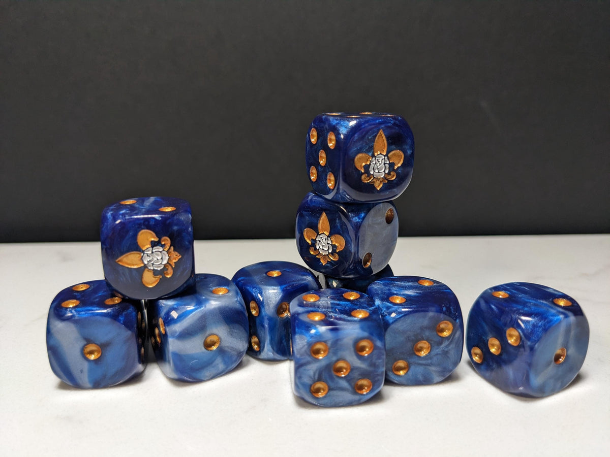 16mm Dice - Order of the Holy Rose Inspired by Sci-Fi/Fleur De Lis 10x