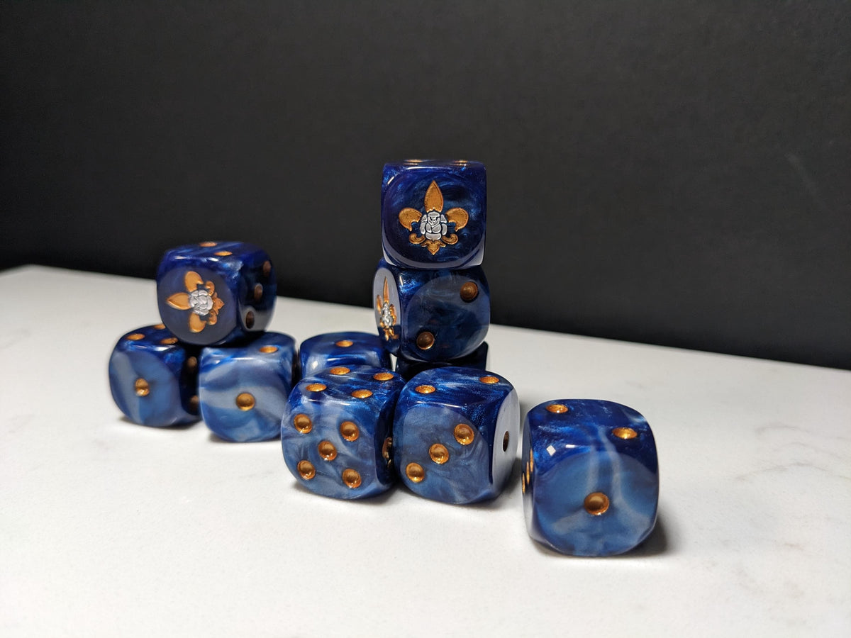 16mm Dice - Order of the Holy Rose Inspired by Sci-Fi/Fleur De Lis 10x