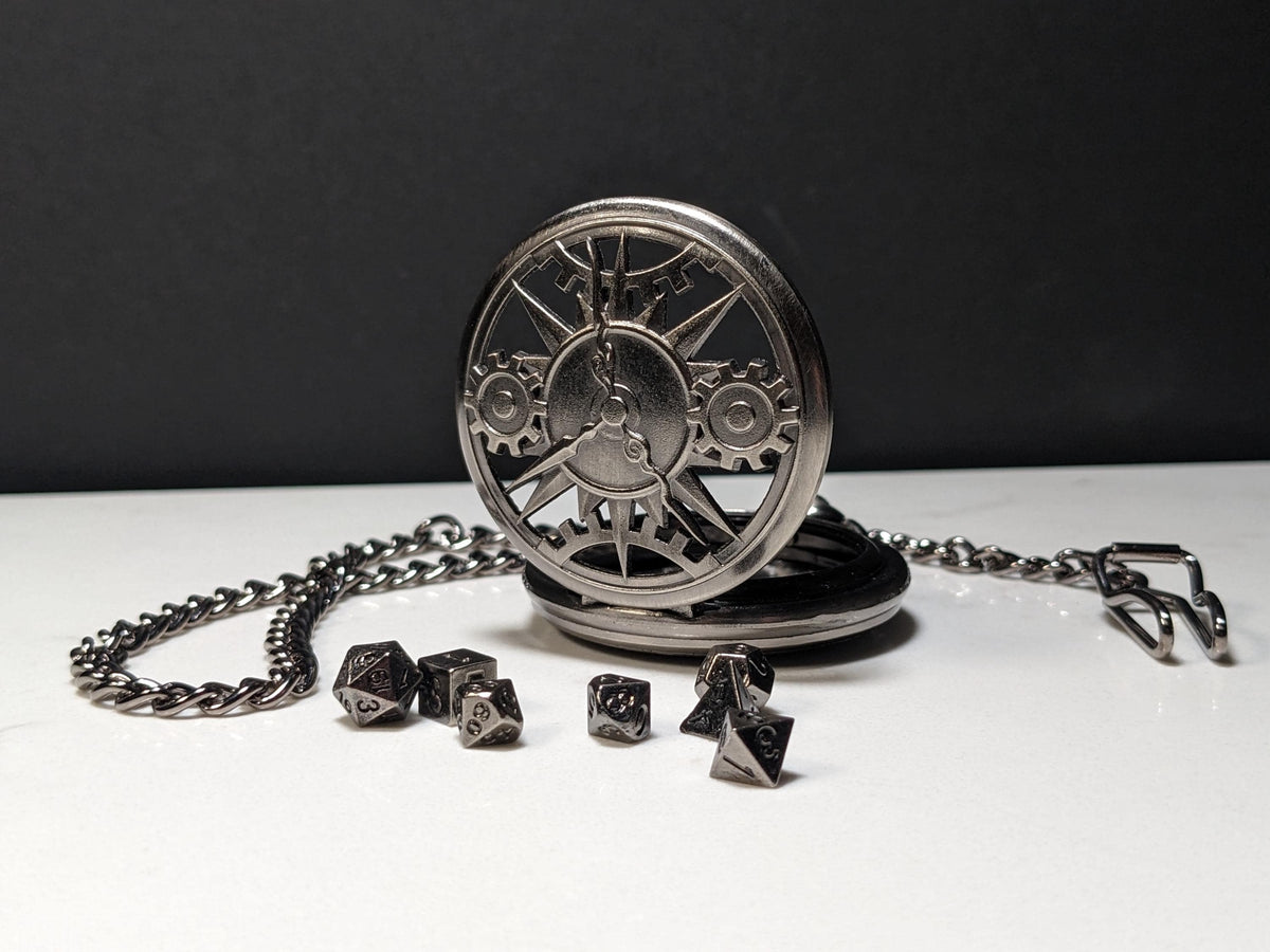 Pocket Watch Clock Gears Mini Metal D&D Dice Set