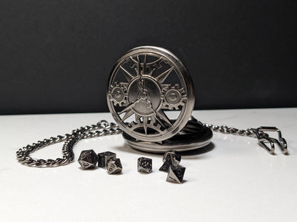 Pocket Watch Clock Gears Mini Metal D&D Dice Set
